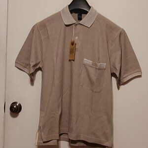 New, Vintage Alexander Julian Short Sleeve Golf Polo Brown & White Stripe S Tags